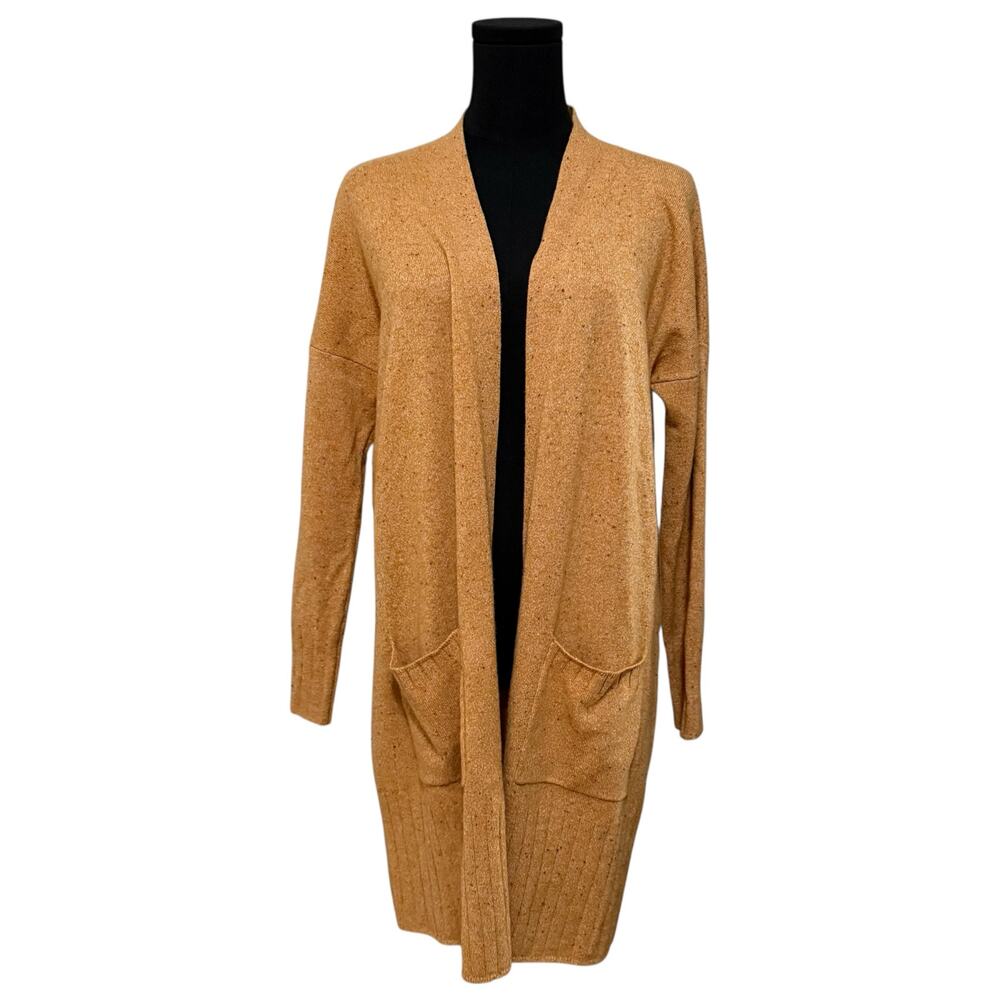 Garnet Hill Enid Patch Pocket Cashmere Cardigan Sweater Open Front Orange XS